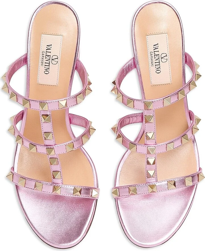 Women's Rockstud Slide 60MM Sandals in Laminated Nappa - Antique Brass - Size 5.5 - Image 11