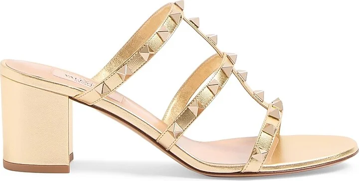 Women's Rockstud Slide 60MM Sandals in Laminated Nappa - Antique Brass - Size 5.5