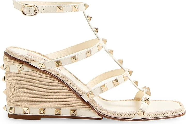 Women's Rockstud Wedge Sandals 80MM - Ivory - Size 7