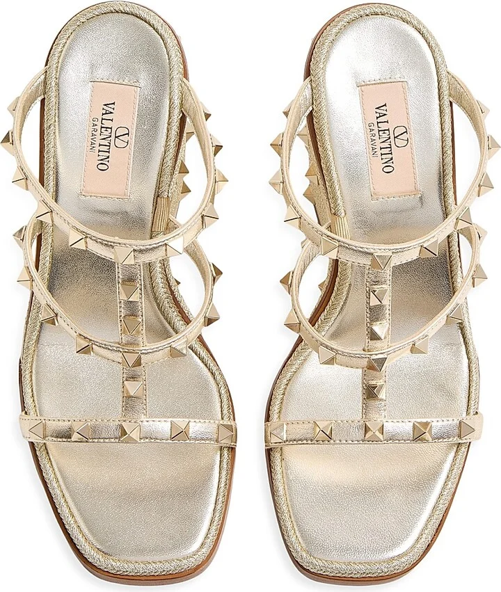 Women's Rockstud Wedge Sandals in Laminated Nappa - Platinum - Size 7 - Image 3