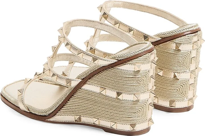 Women's Rockstud Wedge Sandals in Laminated Nappa - Platinum - Size 7 - Image 4