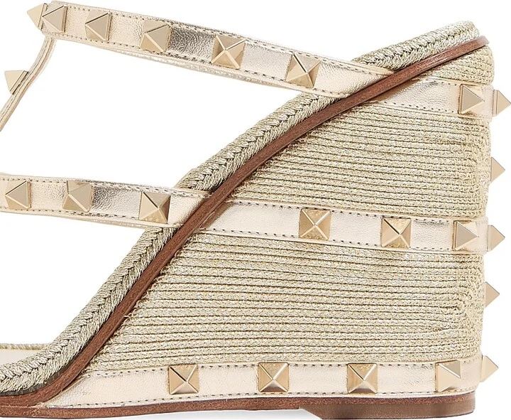 Women's Rockstud Wedge Sandals in Laminated Nappa - Platinum - Size 7 - Image 5