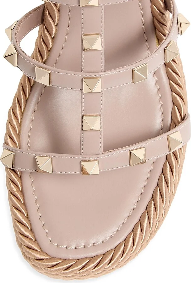 Women's Rockstud Wedge Sandals With Calfskin Straps 95MM - Poudre - Size 6 - Image 5