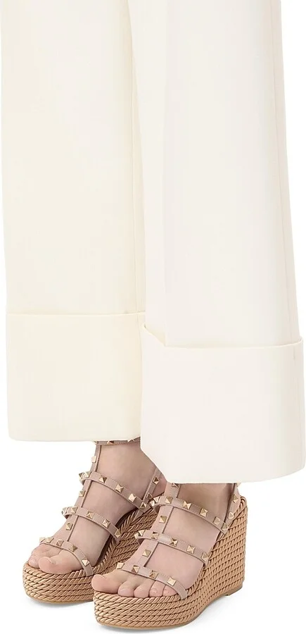 Women's Rockstud Wedge Sandals With Calfskin Straps 95MM - Poudre - Size 6 - Image 7