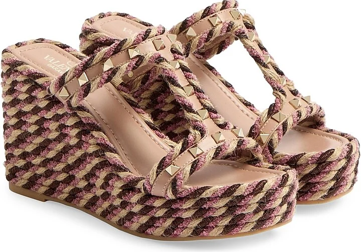 Women's Rockstud Wedges in Calfskin 90MM - Rose Cannelle - Size 7 - Image 2