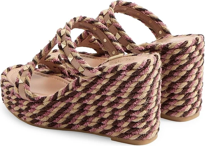 Women's Rockstud Wedges in Calfskin 90MM - Rose Cannelle - Size 7 - Image 3