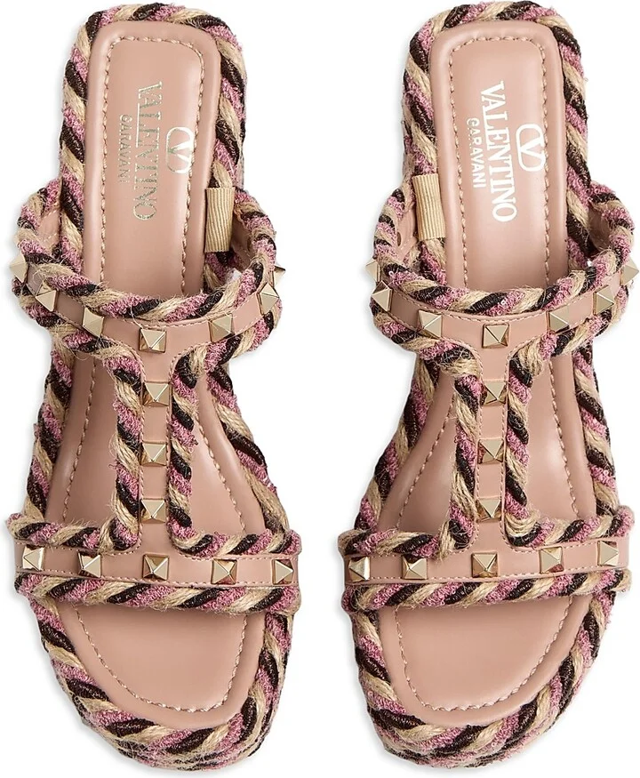 Women's Rockstud Wedges in Calfskin 90MM - Rose Cannelle - Size 7 - Image 4
