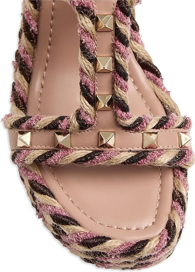 Women's Rockstud Wedges in Calfskin 90MM - Rose Cannelle - Size 7 - Image 5