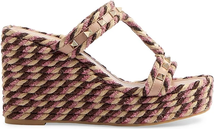 Women's Rockstud Wedges in Calfskin 90MM - Rose Cannelle - Size 7