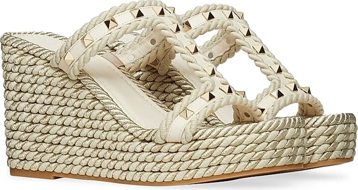 Women's Rockstud Wedges In Calfskin - Light Ivory - Size 7 - Image 2