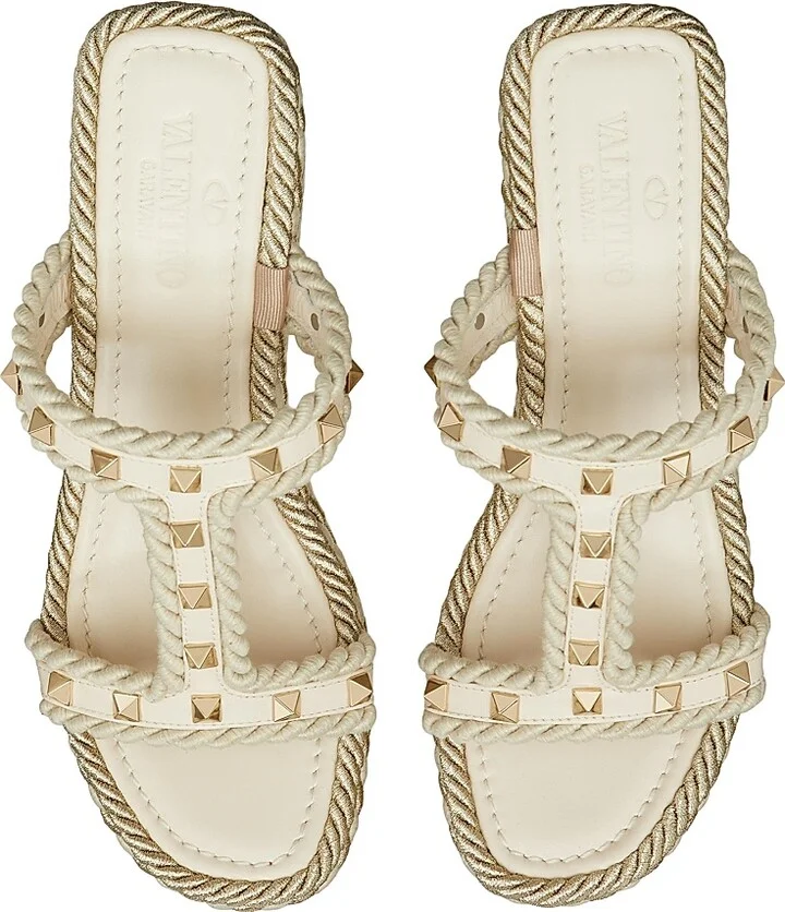 Women's Rockstud Wedges In Calfskin - Light Ivory - Size 7 - Image 4