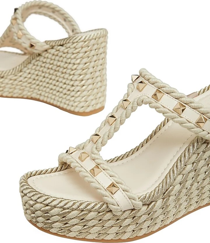 Women's Rockstud Wedges In Calfskin - Light Ivory - Size 7 - Image 5