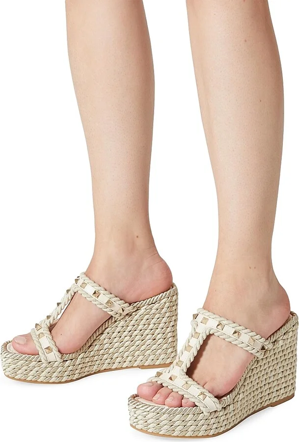 Women's Rockstud Wedges In Calfskin - Light Ivory - Size 7 - Image 6