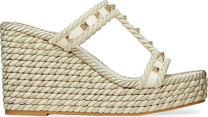 Women's Rockstud Wedges In Calfskin - Light Ivory - Size 7