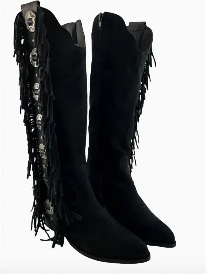 Women's Rodeo Doll Fringe Boots In Black