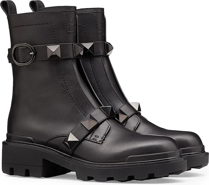 Women's Roman 40MM Stud Calfskin Combat Boots - Black - Size 5 - Image 2