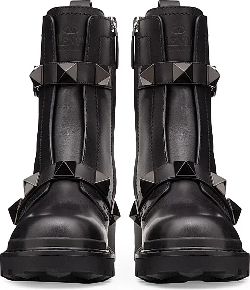 Women's Roman 40MM Stud Calfskin Combat Boots - Black - Size 5 - Image 3