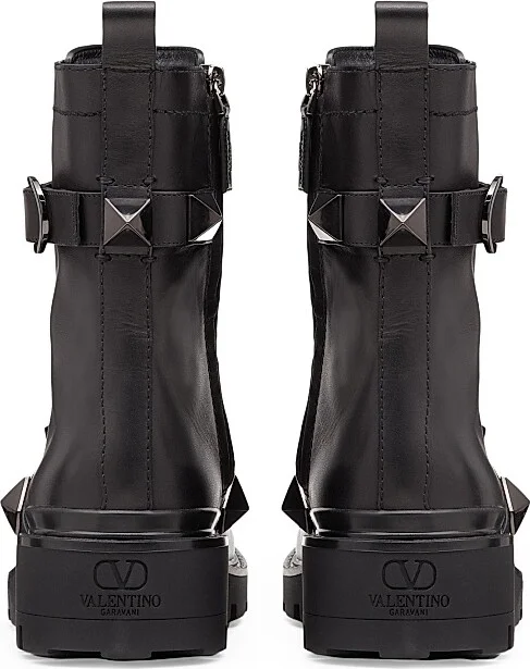 Women's Roman 40MM Stud Calfskin Combat Boots - Black - Size 5 - Image 4