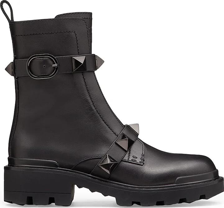 Women's Roman 40MM Stud Calfskin Combat Boots - Black - Size 5