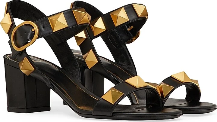 Women's Roman 60MM Stud Calfskin Sandals - Black - Size 6 - Image 2