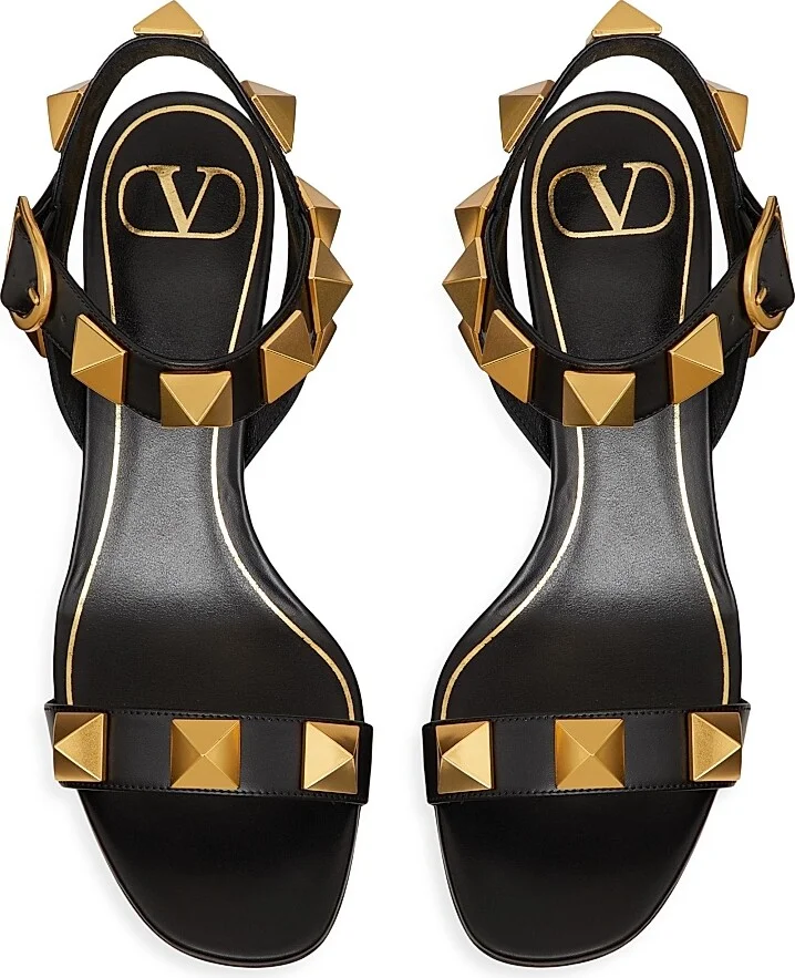Women's Roman 60MM Stud Calfskin Sandals - Black - Size 6 - Image 4