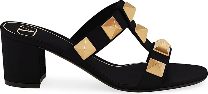 Women's Roman Stud Leather Mules - Nero - Size 6