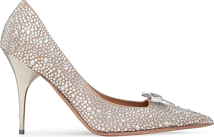 Women's Romance Bow Pumps with Crystals 100MM - Crystal Rose Cannelle - Size 11.5