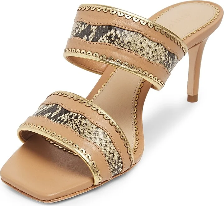 Women's Rosalie 70MM Metallic Snake-Embossed Leather Sandals - Sahara Gold - Size 5 - Image 2