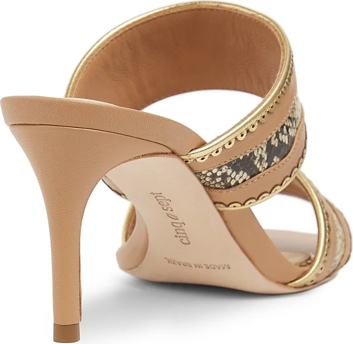 Women's Rosalie 70MM Metallic Snake-Embossed Leather Sandals - Sahara Gold - Size 5 - Image 3