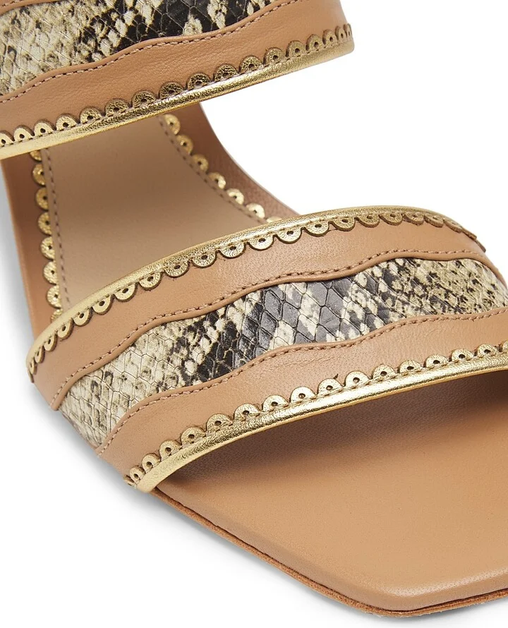 Women's Rosalie 70MM Metallic Snake-Embossed Leather Sandals - Sahara Gold - Size 5 - Image 6