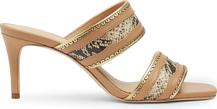 Women's Rosalie 70MM Metallic Snake-Embossed Leather Sandals - Sahara Gold - Size 5