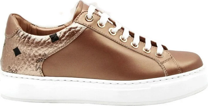 Women's Rose Gold Leather Low Top Sneakers MES9AMM00TC - Image 2