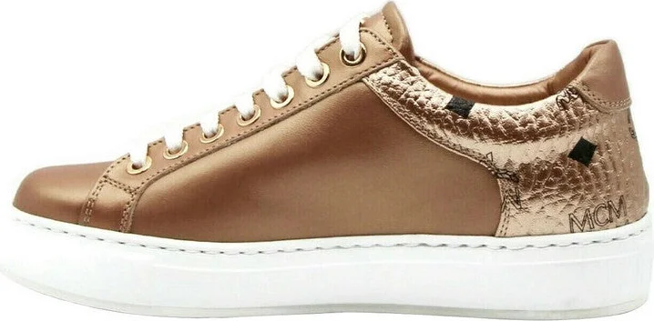 Women's Rose Gold Leather Low Top Sneakers MES9AMM00TC - Image 3