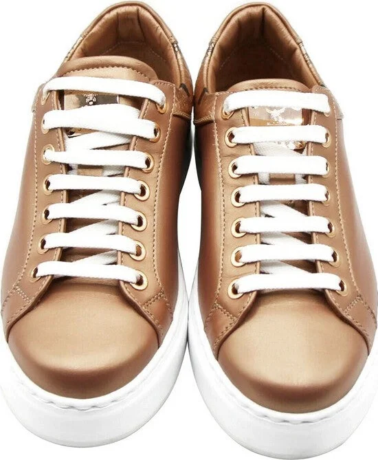 Women's Rose Gold Leather Low Top Sneakers MES9AMM00TC - Image 4