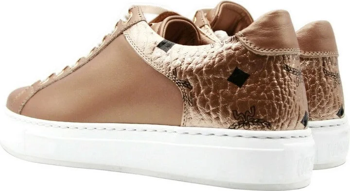 Women's Rose Gold Leather Low Top Sneakers MES9AMM00TC - Image 5