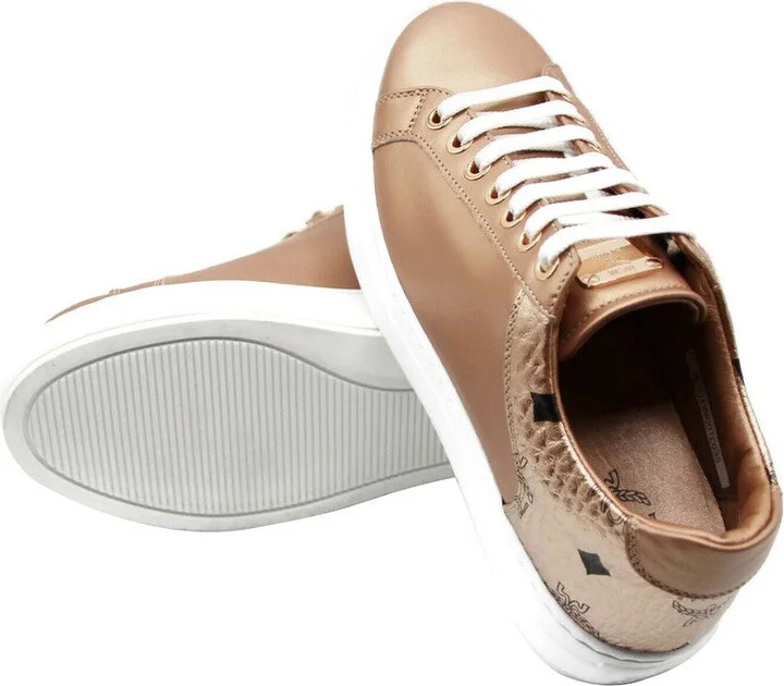Women's Rose Gold Leather Low Top Sneakers MES9AMM00TC - Image 6