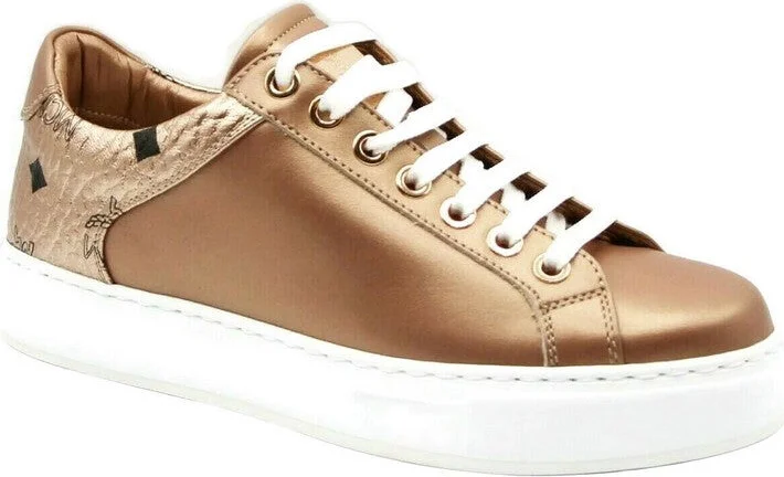 Women's Rose Gold Leather Low Top Sneakers MES9AMM00TC