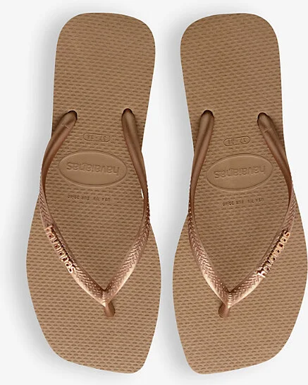 Womens Rose Gold Logo-Embellished Rubber Flip-Flops 8 - Image 2