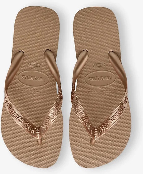 Womens Rose Gold Top Tiras Metallic Rubber Flip-Flops 8 - Image 2
