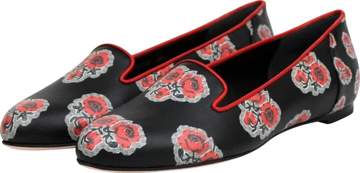 Women's Rose Pattern Black Leather Slipper Shoes (36.5 EU / 6.5 US) - Image 2