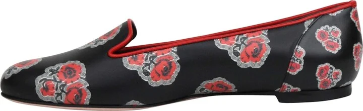 Women's Rose Pattern Black Leather Slipper Shoes (36.5 EU / 6.5 US) - Image 7