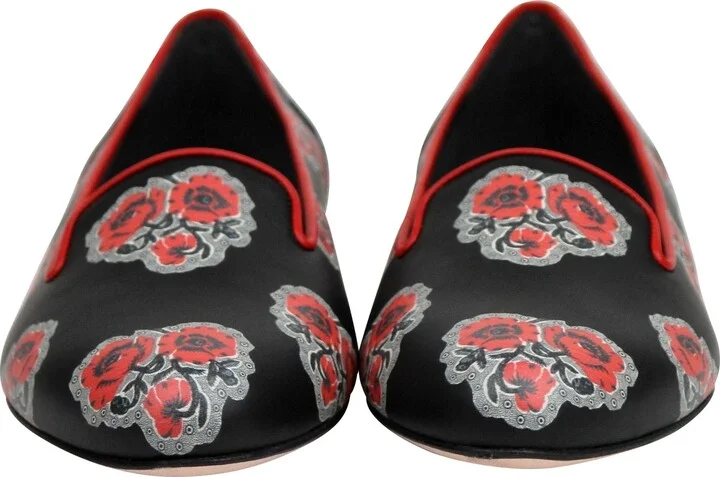 Women's Rose Pattern Black Leather Slipper Shoes (38 EU / 8 US) - Image 3