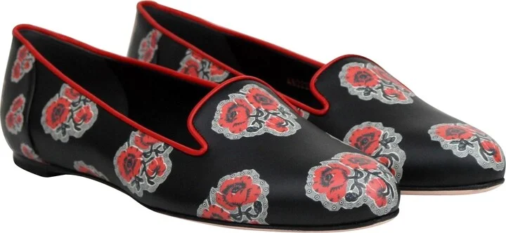 Women's Rose Pattern Black Leather Slipper Shoes (38 EU / 8 US) - Image 4
