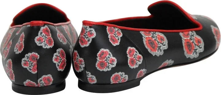 Women's Rose Pattern Black Leather Slipper Shoes (38 EU / 8 US) - Image 5