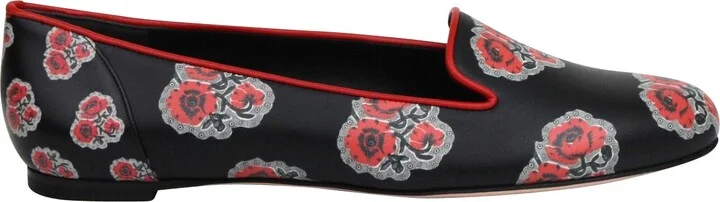 Women's Rose Pattern Black Leather Slipper Shoes (38 EU / 8 US) - Image 6