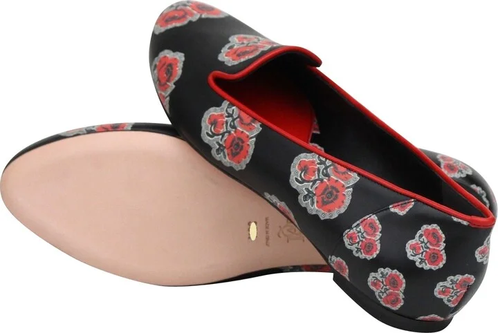 Women's Rose Pattern Black Leather Slipper Shoes (38 EU / 8 US) - Image 8