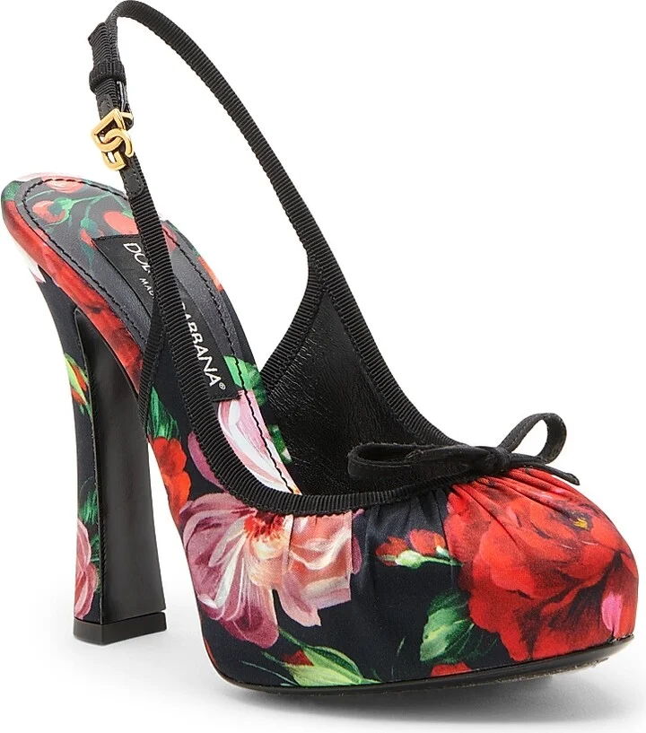 Women's Rose Satin 130MM Slingback Pumps - Black Rose Multi - Size 6 - Image 2