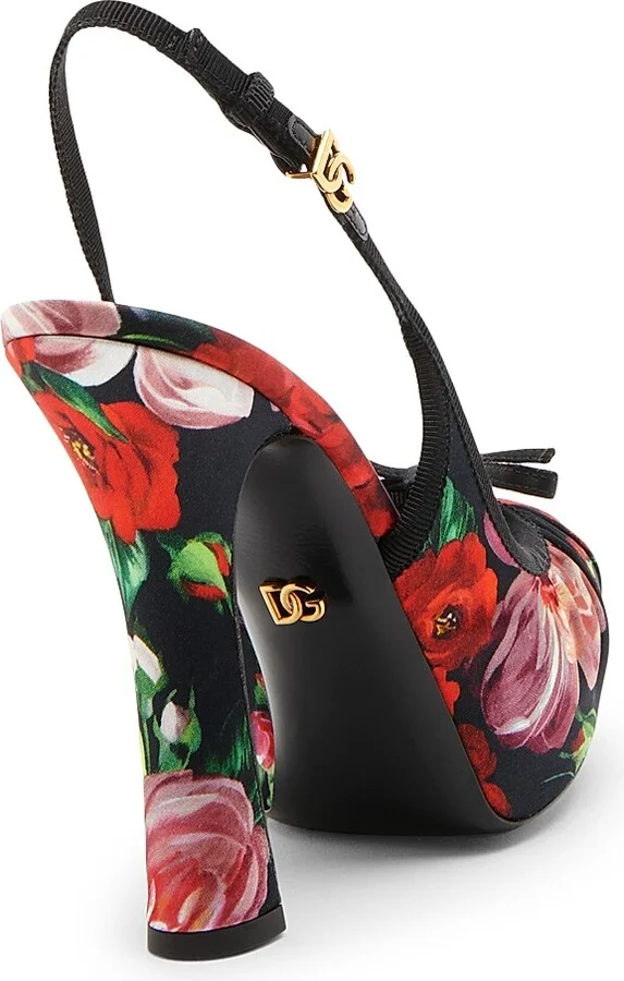 Women's Rose Satin 130MM Slingback Pumps - Black Rose Multi - Size 6 - Image 3