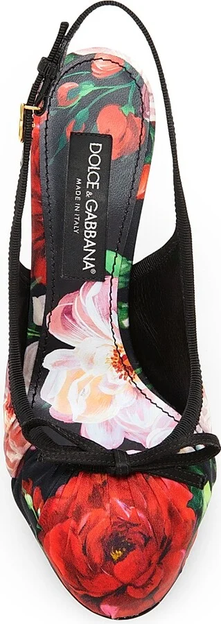 Women's Rose Satin 130MM Slingback Pumps - Black Rose Multi - Size 6 - Image 4