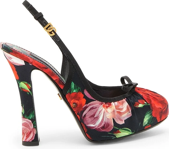 Women's Rose Satin 130MM Slingback Pumps - Black Rose Multi - Size 6